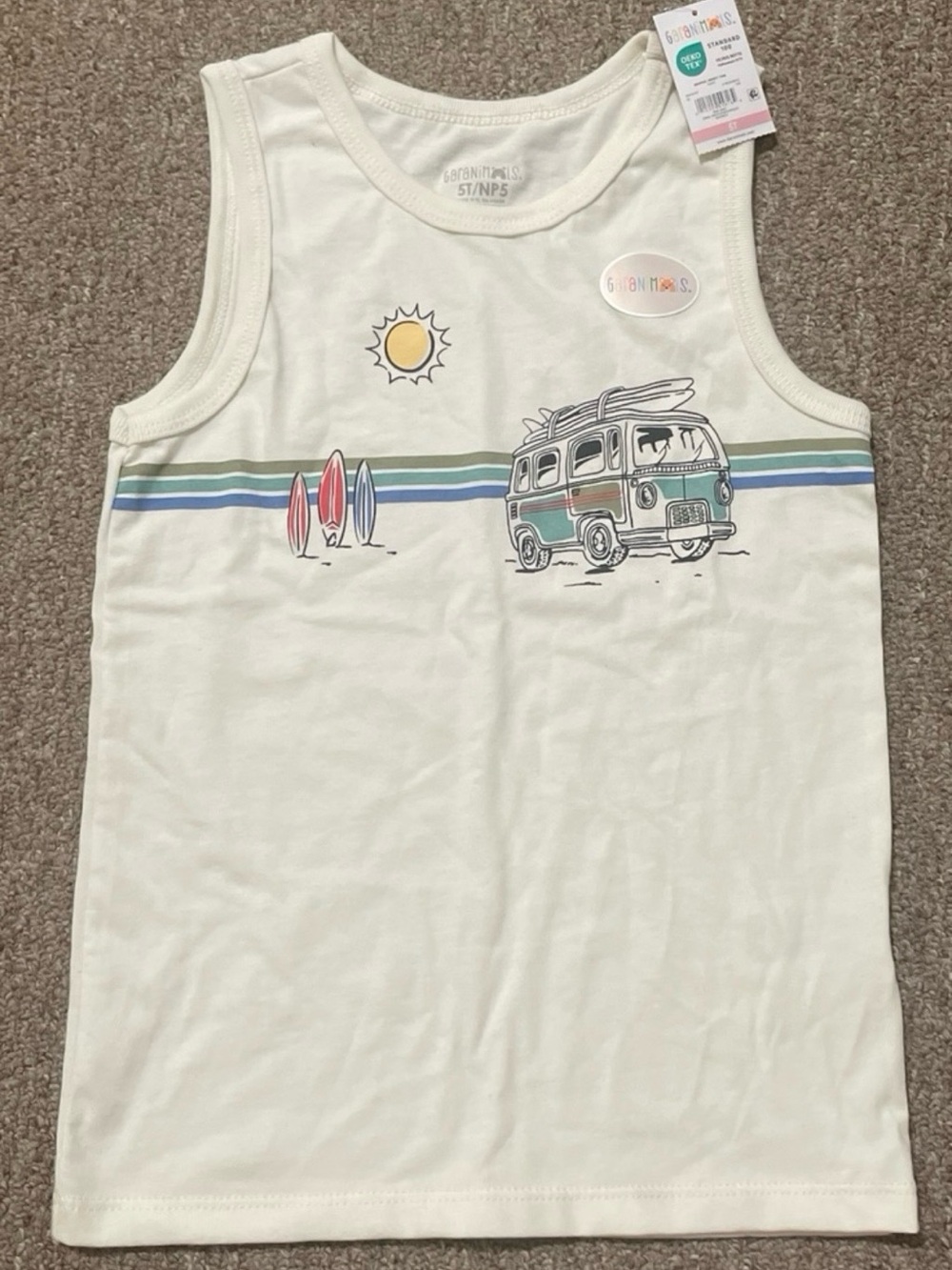 Garanimals 5T Boys Ivory Tank Top Surf Van Graphic NWT